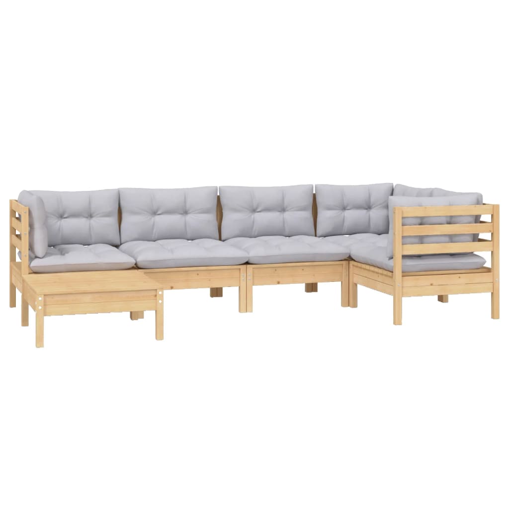 vidaXL 6 Piece Garden Lounge Set with Grey Cushions Solid Pinewood