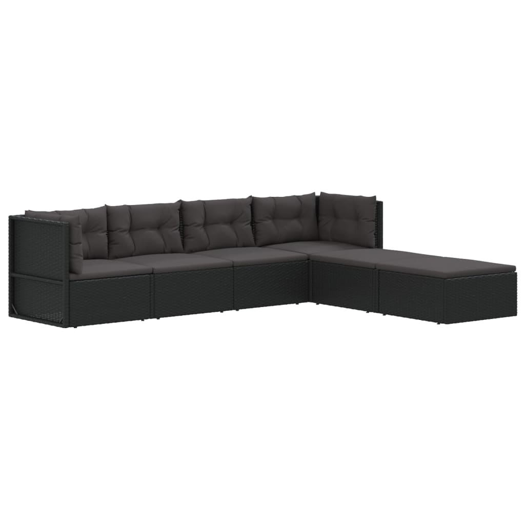 vidaXL 6 Piece Garden Lounge Set with Cushions Black Poly Rattan