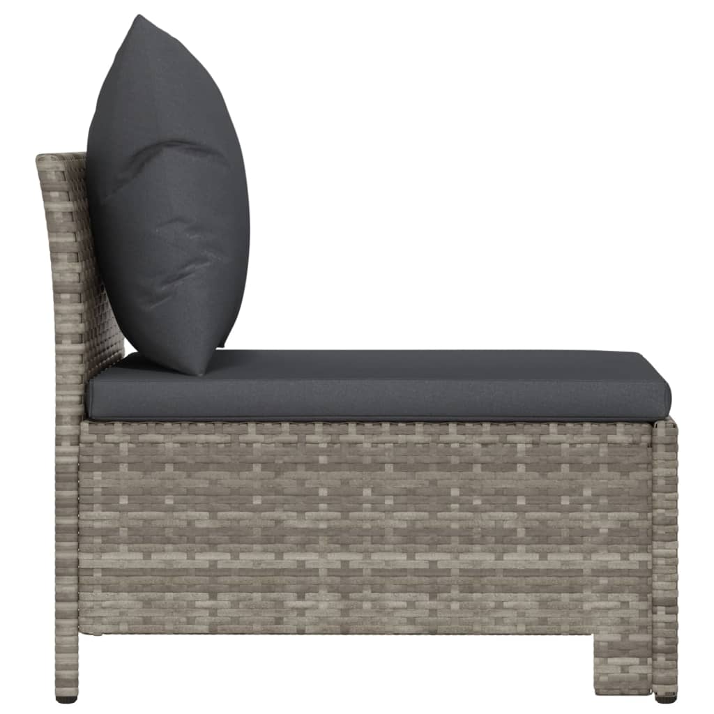 vidaXL Garden Middle Sofa with Cushion Grey Poly Rattan