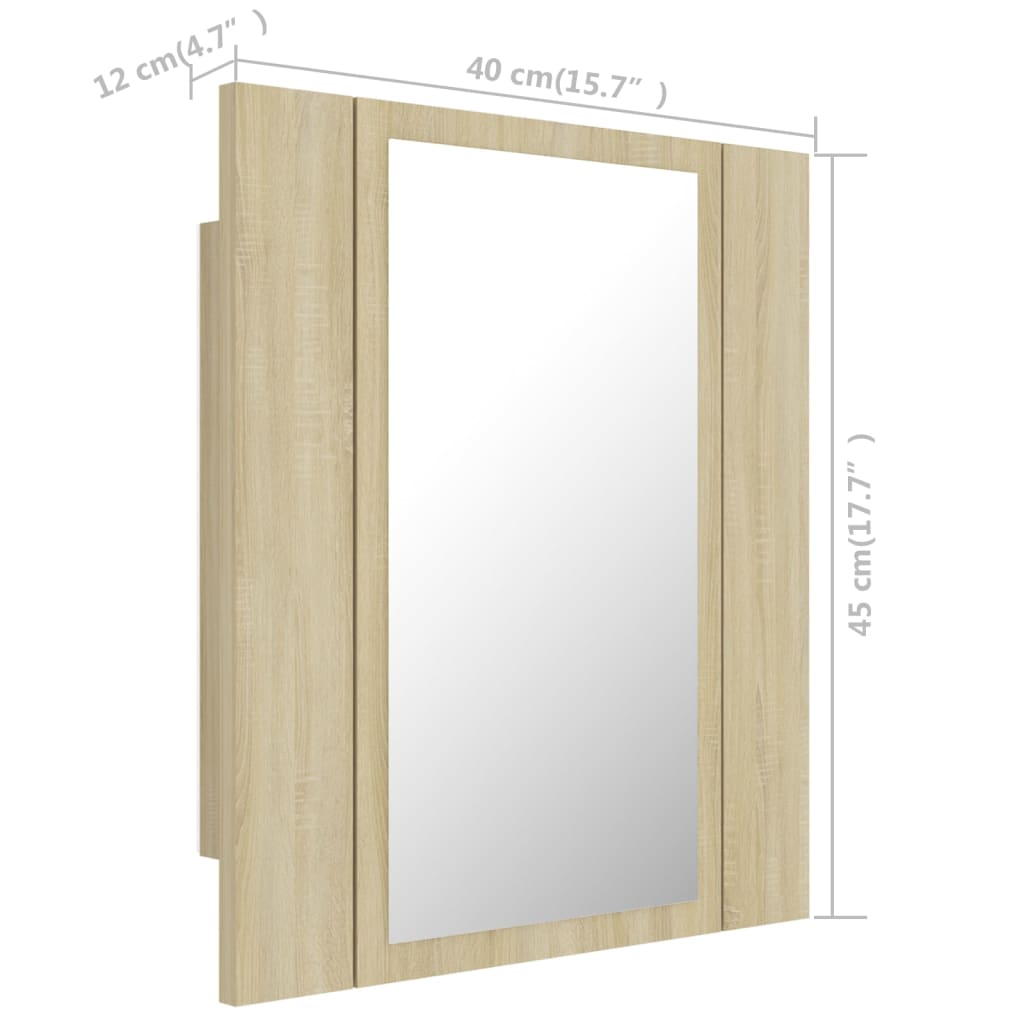 vidaXL LED Bathroom Mirror Cabinet Sonoma Oak 40x12x45 cm Acrylic