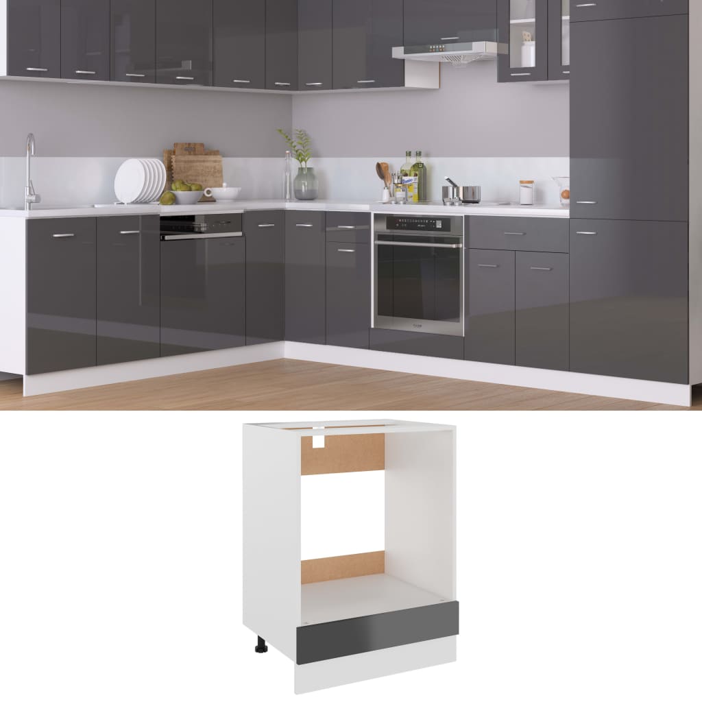 vidaXL Oven Cabinet High Gloss Grey 60x46x81.5 cm Engineered Wood