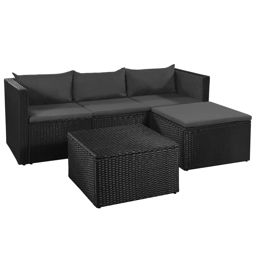 vidaXL 3 Piece Garden Lounge Set Poly Rattan Black and Grey