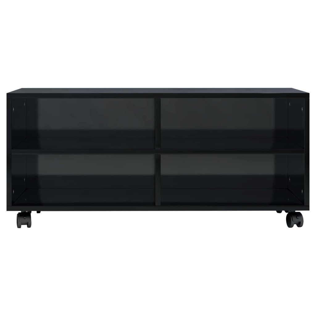 vidaXL TV Cabinet with Castors High Gloss Black 90x35x35 cm Engineered Wood