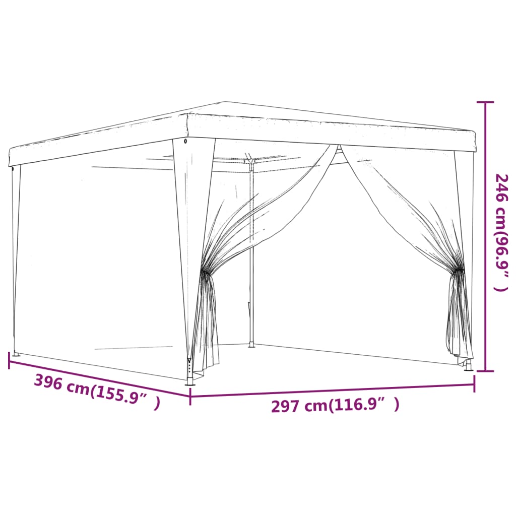 vidaXL Party Tent with 4 Mesh Sidewalls Blue 3x4 m HDPE