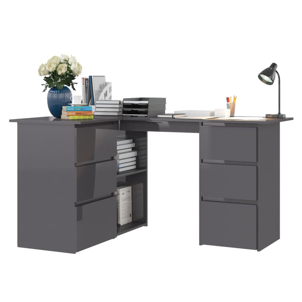 vidaXL Corner Desk High Gloss Grey 145x100x76 cm Chipboard