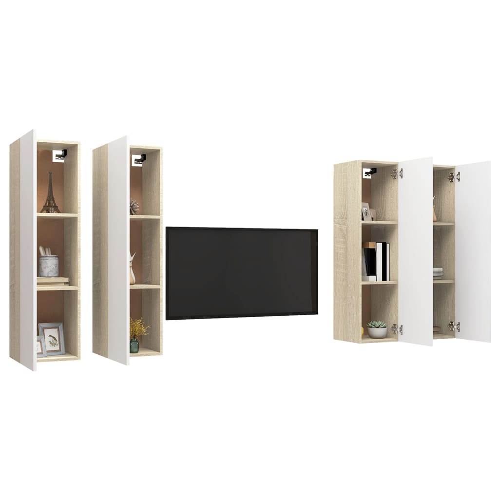 vidaXL TV Cabinets 4 pcs White and Sonoma Oak 30.5x30x110 cm Engineered Wood