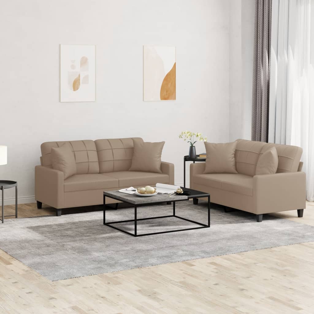 vidaXL 2 Piece Sofa Set with Pillows Cappuccino Faux Leather