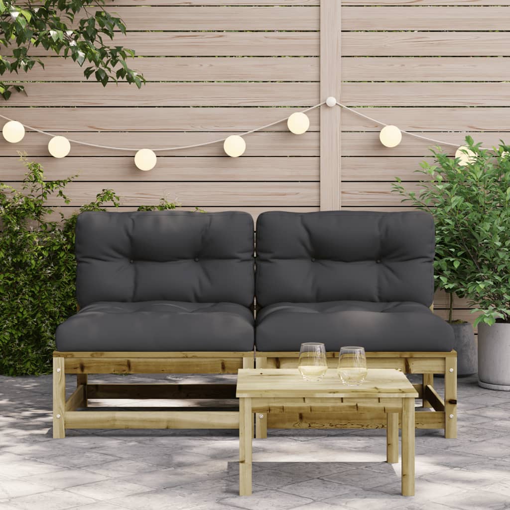 vidaXL Garden Sofas Armless with Cushions 2 pcs Impregnated Wood Pine