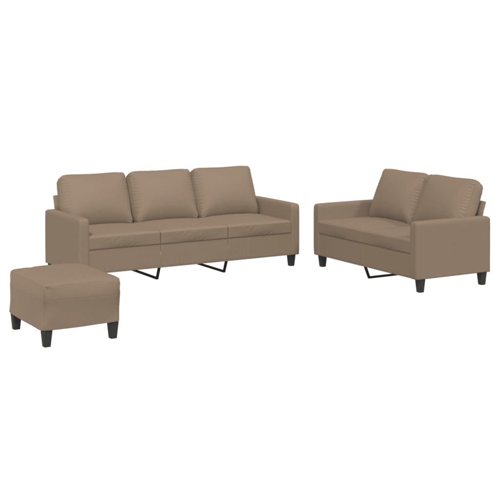 vidaXL 3 Piece Sofa Set with Cushions Cappuccino Faux Leather