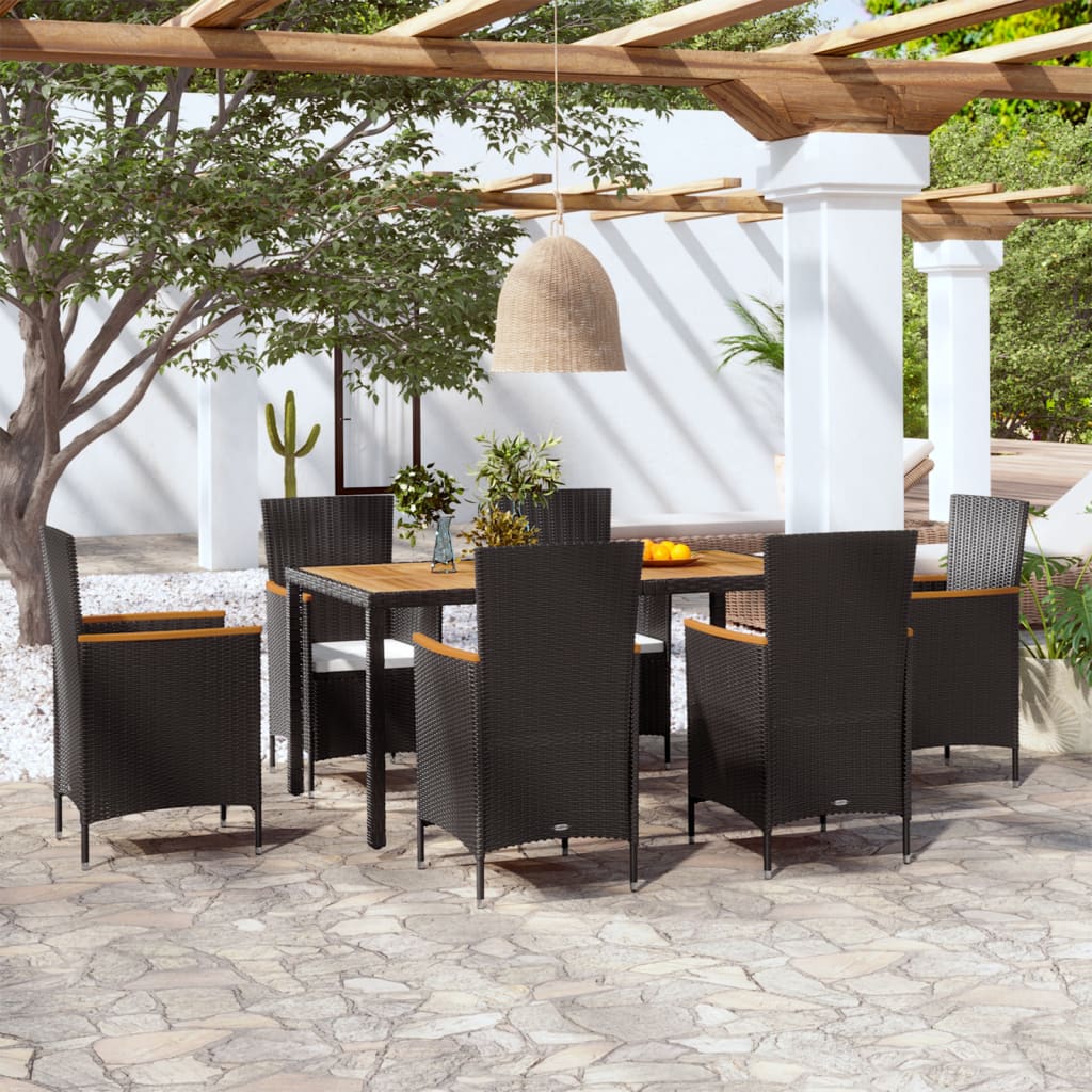 vidaXL 7 Piece Outdoor Dining Set with Cushions Poly Rattan