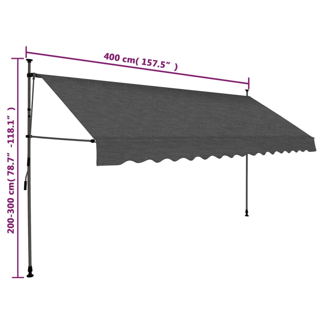 vidaXL Manual Retractable Awning with LED 400 cm Anthracite