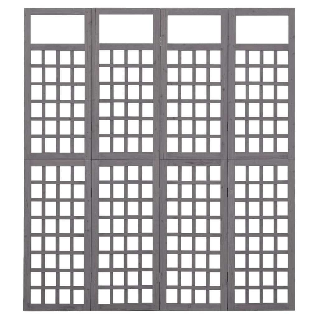 vidaXL 4-Panel Room Divider/Trellis Solid Fir Wood Grey 161x180 cm