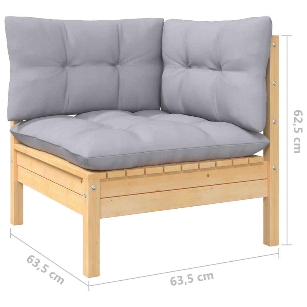 vidaXL 14 Piece Garden Lounge Set with Grey Cushions Solid Pinewood
