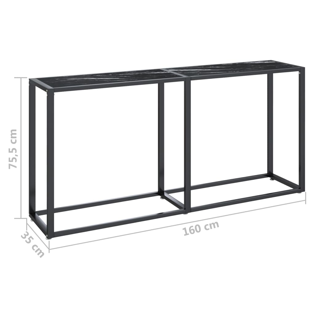 vidaXL Console Table Black Marble 160x35x75.5cm Tempered Glass
