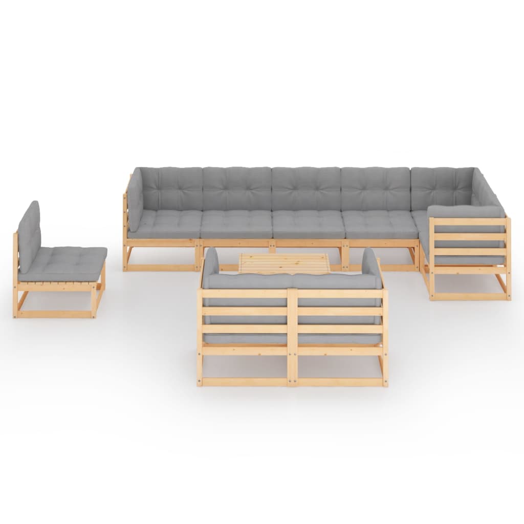 vidaXL 10 Piece Garden Lounge Set with Cushions Solid Pinewood