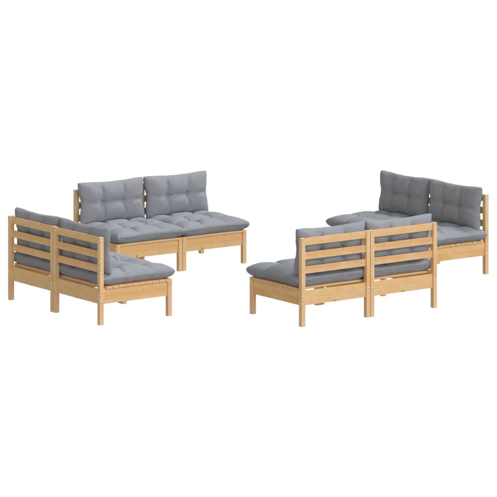 vidaXL 8 Piece Garden Lounge Set with Grey Cushions Pinewood