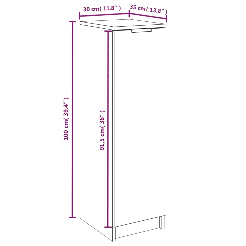 vidaXL Shoe Cabinet High Gloss White 30x35x100 cm Engineered Wood