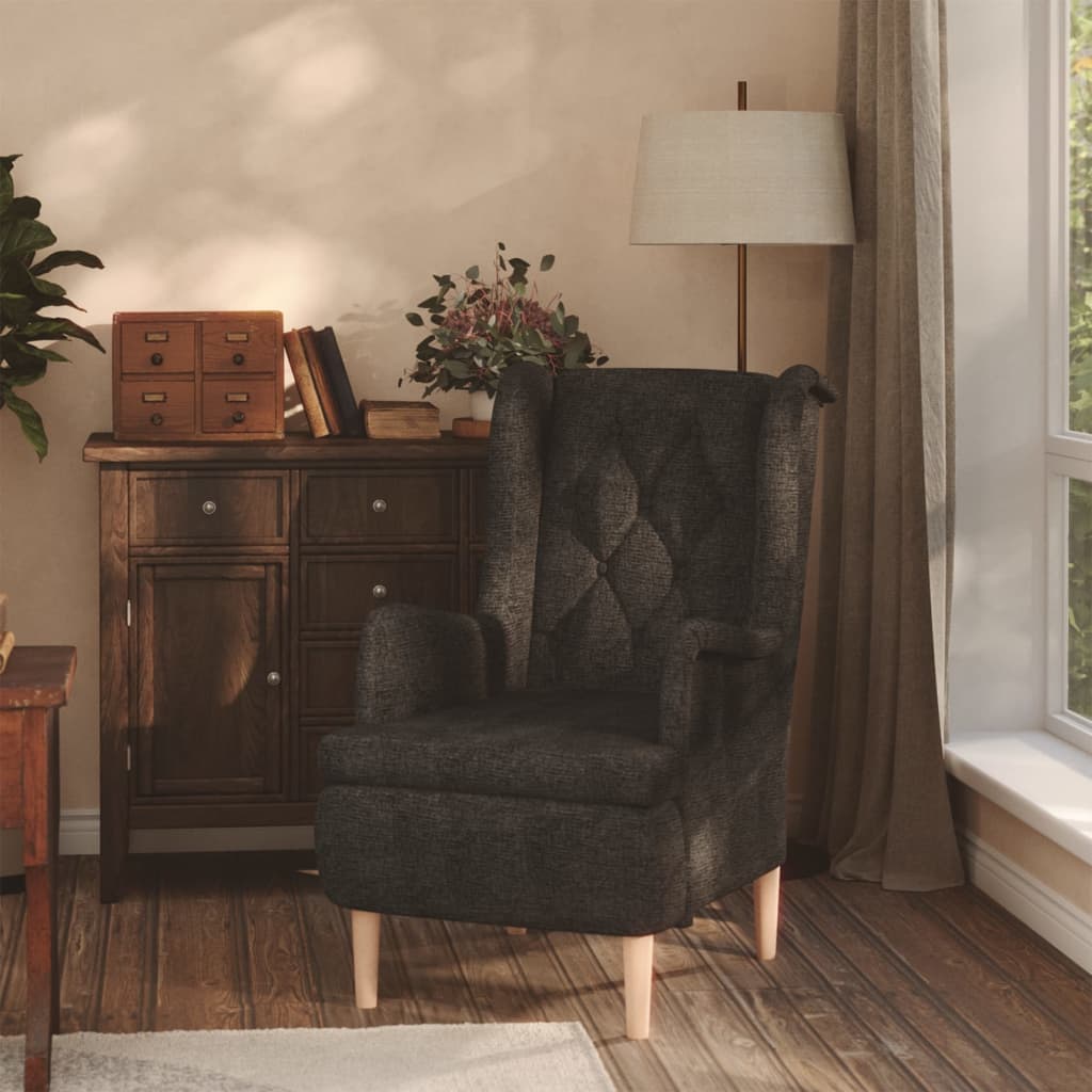 vidaXL Armchair with Solid Rubber Wood Feet Black Fabric