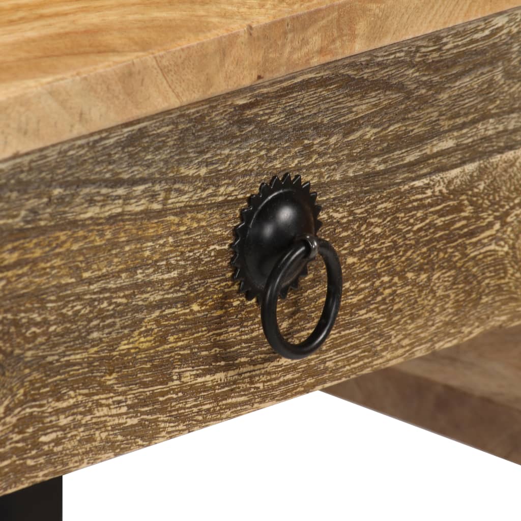vidaXL Desk Solid Mango Wood and Real Leather 117x50x76 cm