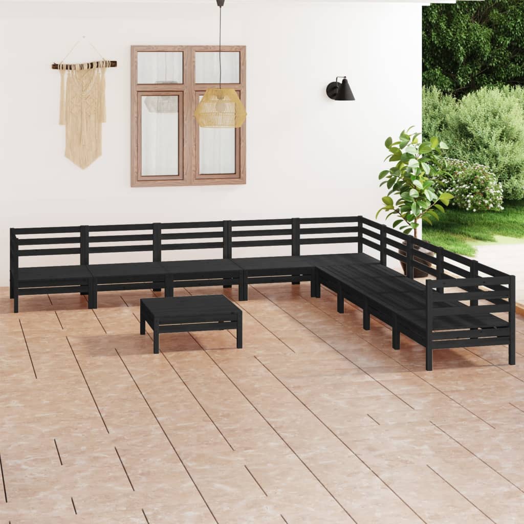 vidaXL 10 Piece Garden Lounge Set Solid Wood Pine Black