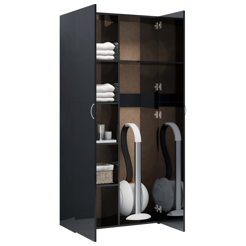 vidaXL Storage Cabinet High Gloss Black 31.5"x14"x70.9" Engineered Wood