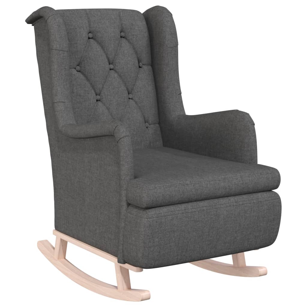 vidaXL Armchair with Solid Rubber Wood Rocking Legs Dark Grey Fabric