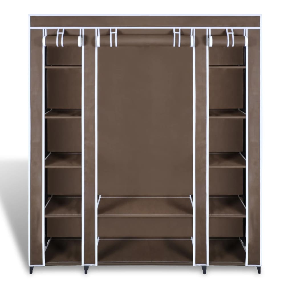vidaXL Fabric Wardrobe with Compartments and Rods 45x150x176 cm Brown