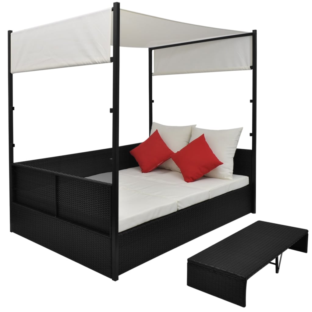 vidaXL Garden Bed with Canopy Black 190x130 cm Poly Rattan