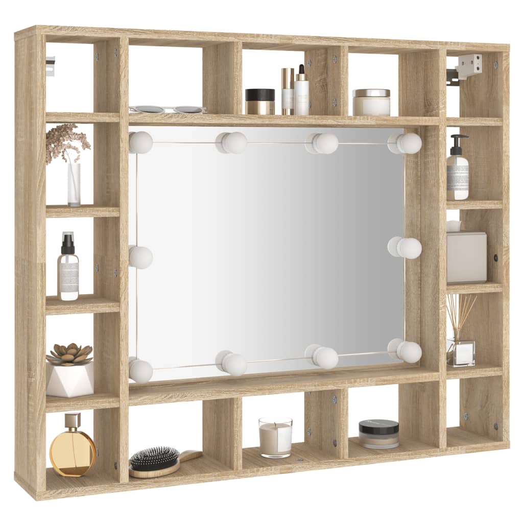 vidaXL Mirror Cabinet with LED Sonoma Oak 91x15x76.5 cm