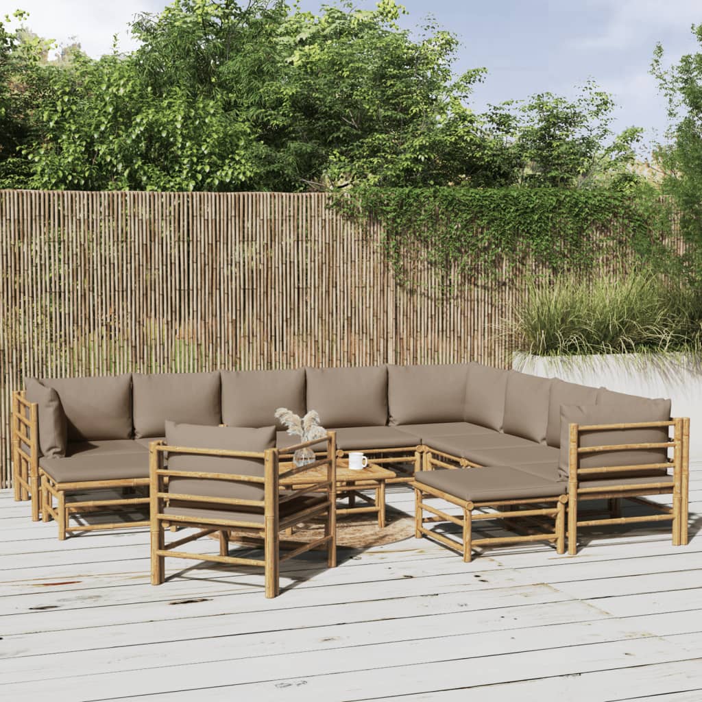 vidaXL 12 Piece Garden Lounge Set with Taupe Cushions Bamboo
