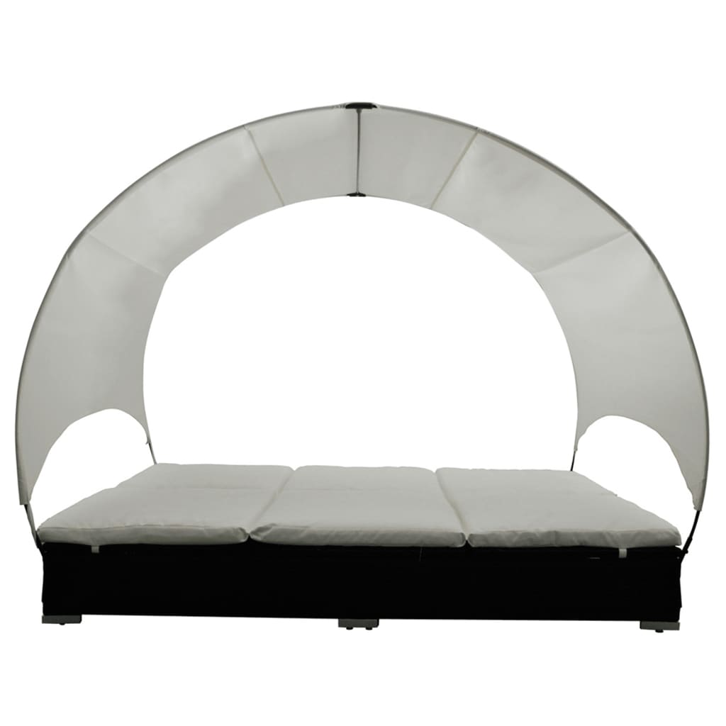vidaXL Outdoor Lounge Bed with Roof and Cushions Poly Rattan Black