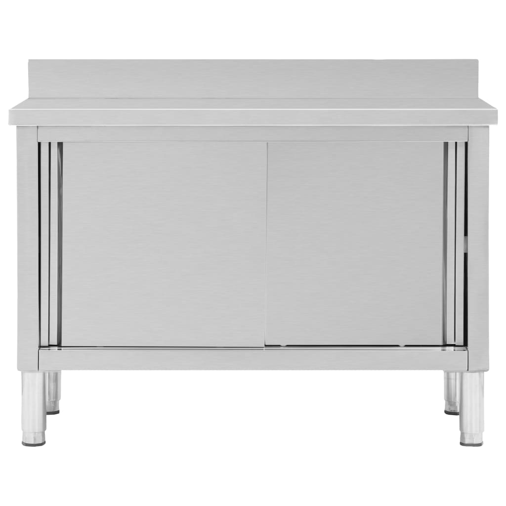 vidaXL Work Table with Sliding Doors 120x50x(95-97) cm Stainless Steel ...
