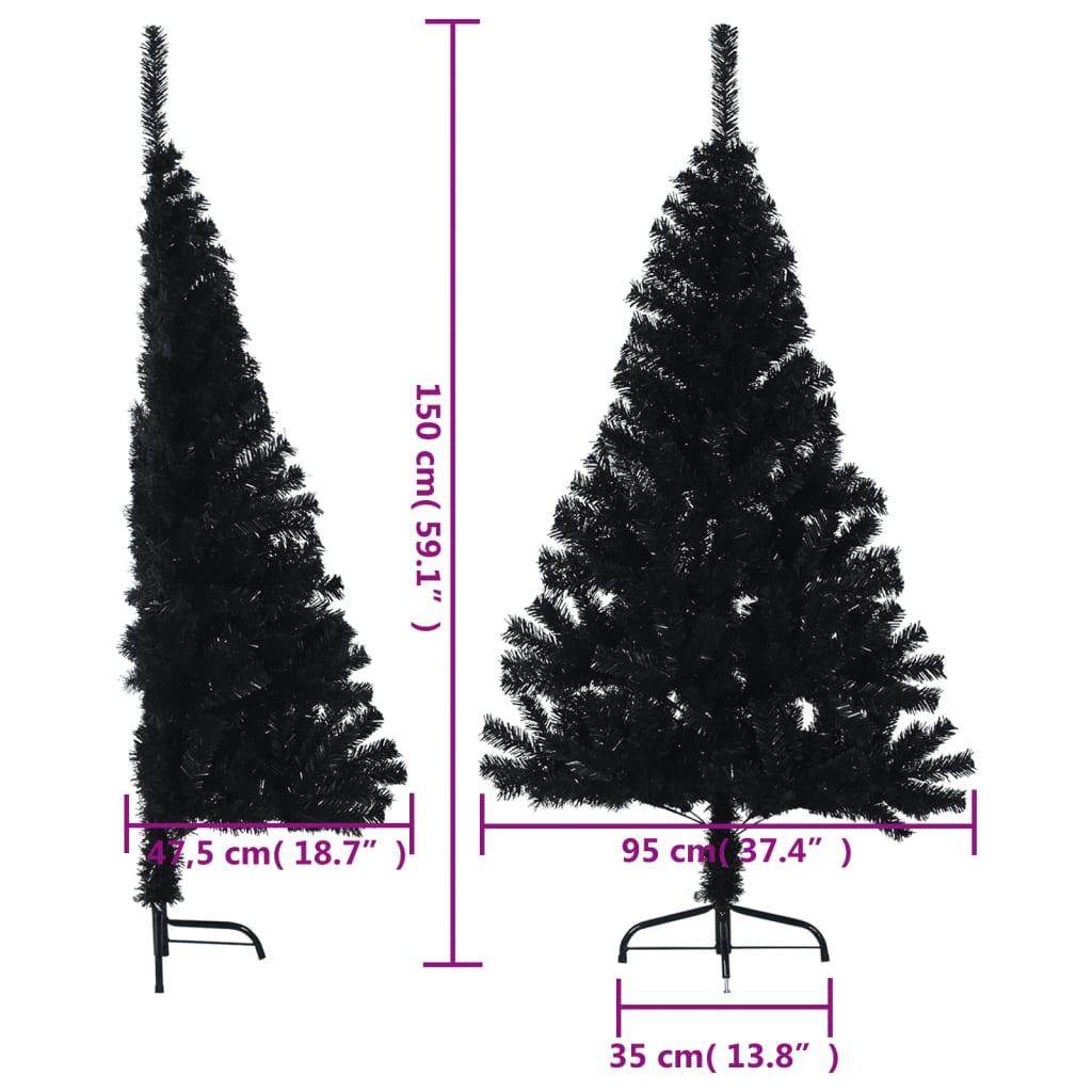 vidaXL Artificial Half Christmas Tree with Stand Black 150 cm PVC