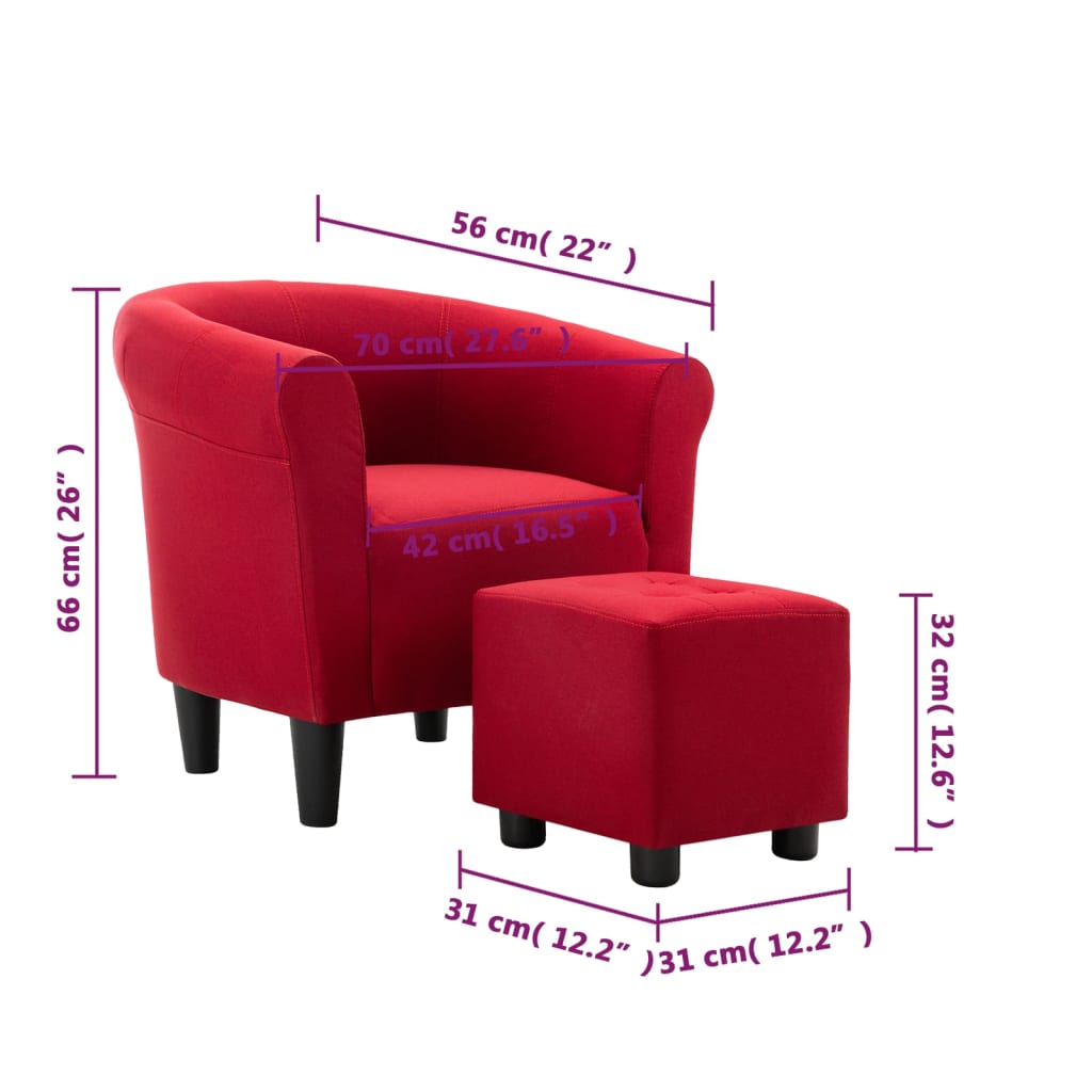 vidaXL 2 Piece Armchair and Stool Set Wine Red Fabric