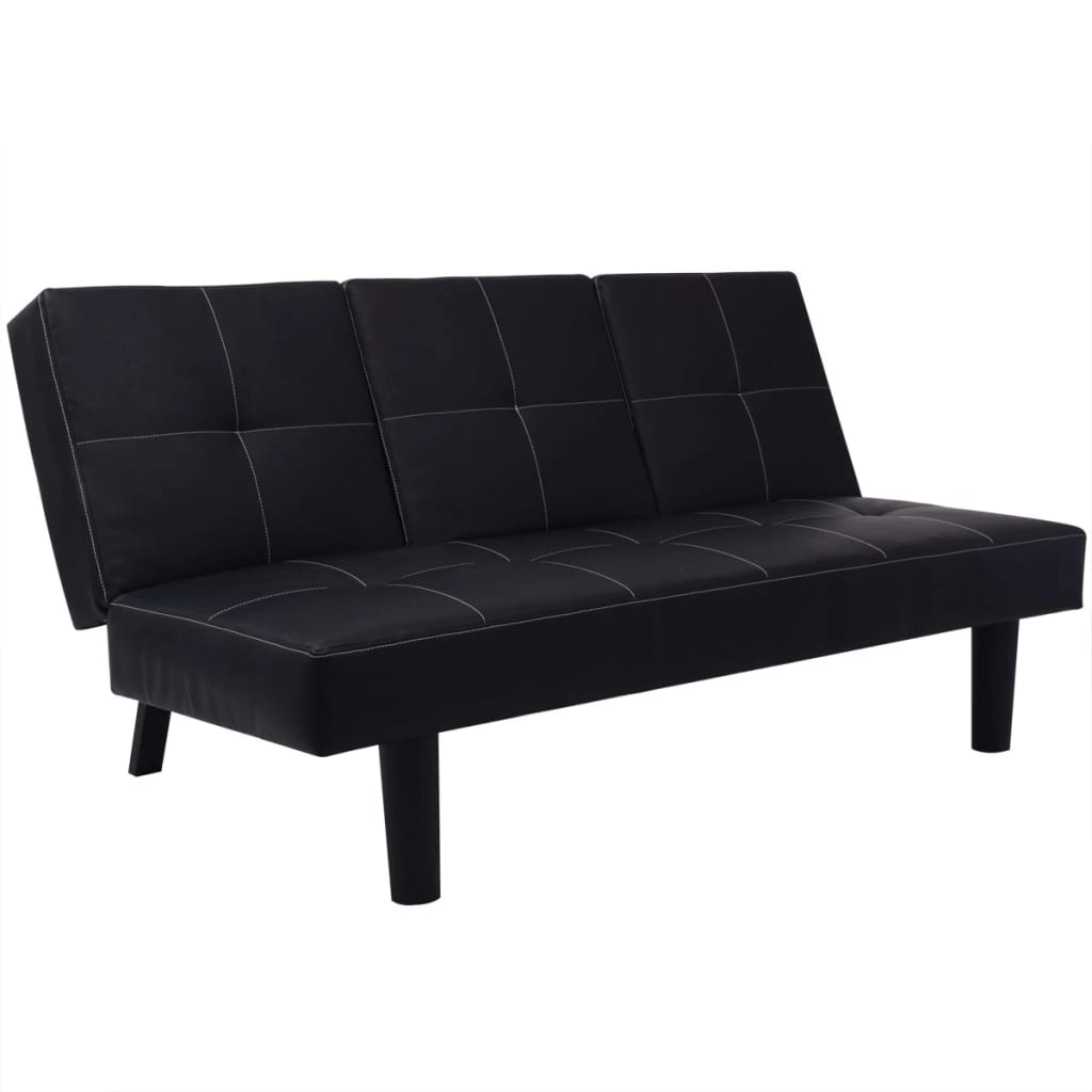 vidaXL Sofa Bed with Drop-Down Table Artificial Leather Black