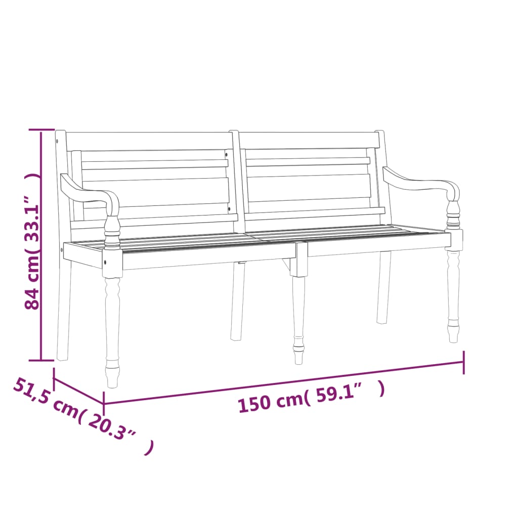 vidaXL Batavia Bench with Grey Cushion 150 cm Solid Wood Teak