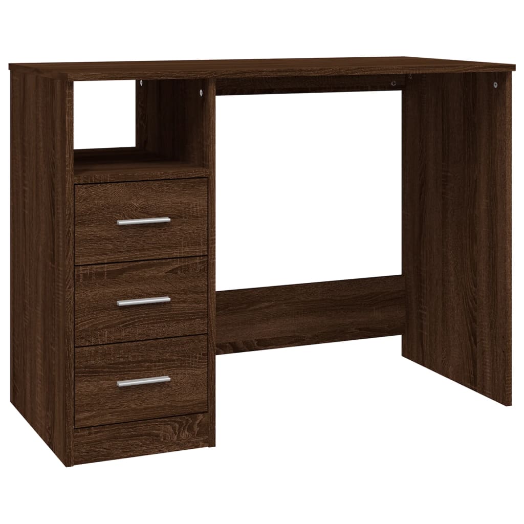 vidaXL Desk with Drawers Brown Oak 102x50x76 cm Engineered Wood