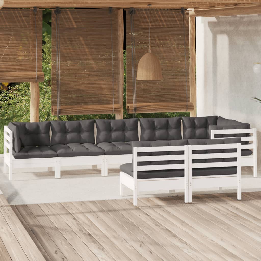 vidaXL 8 Piece Garden Lounge Set with Cushions White Solid Pinewood