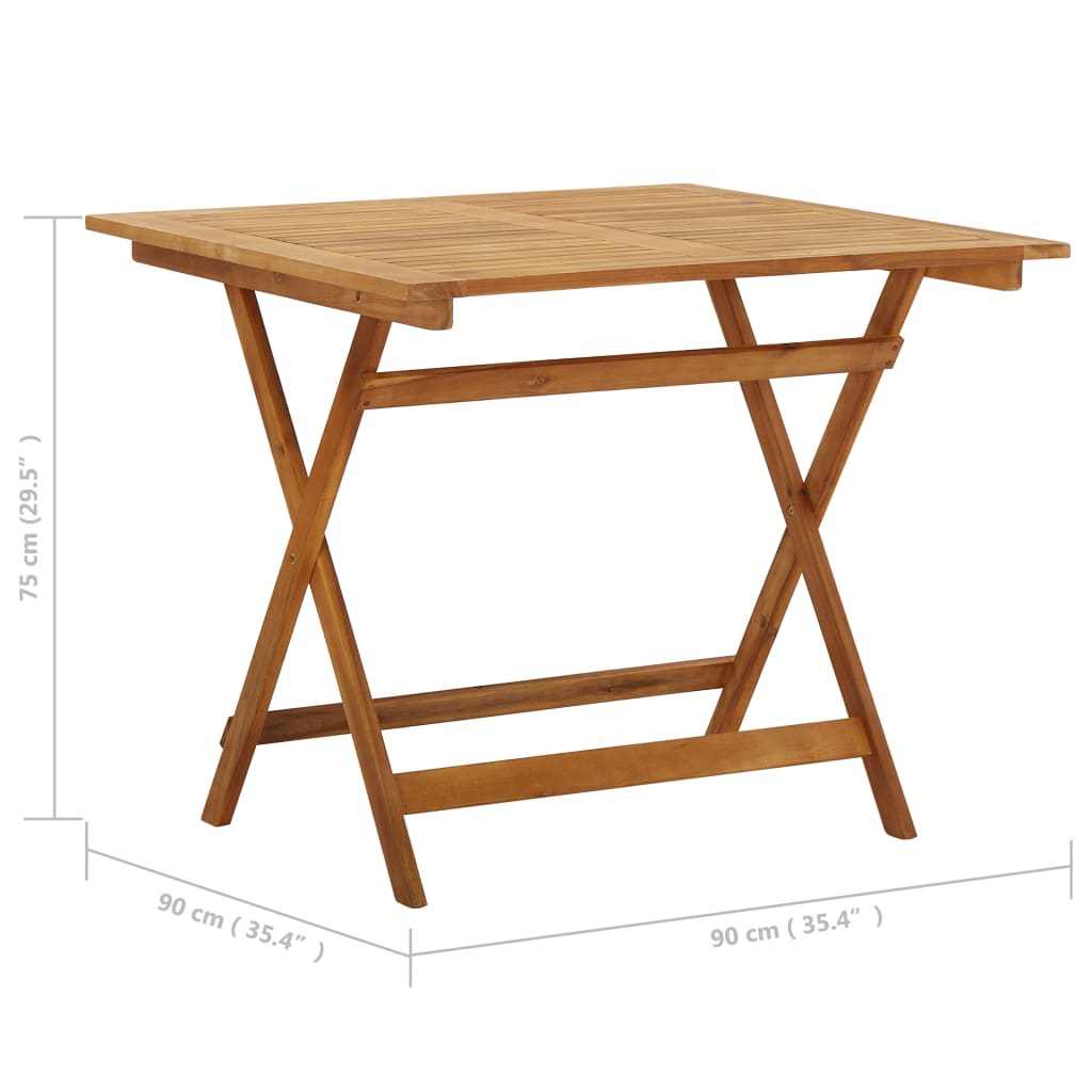 vidaXL Folding Garden Table 90x90x75 cm Solid Acacia Wood