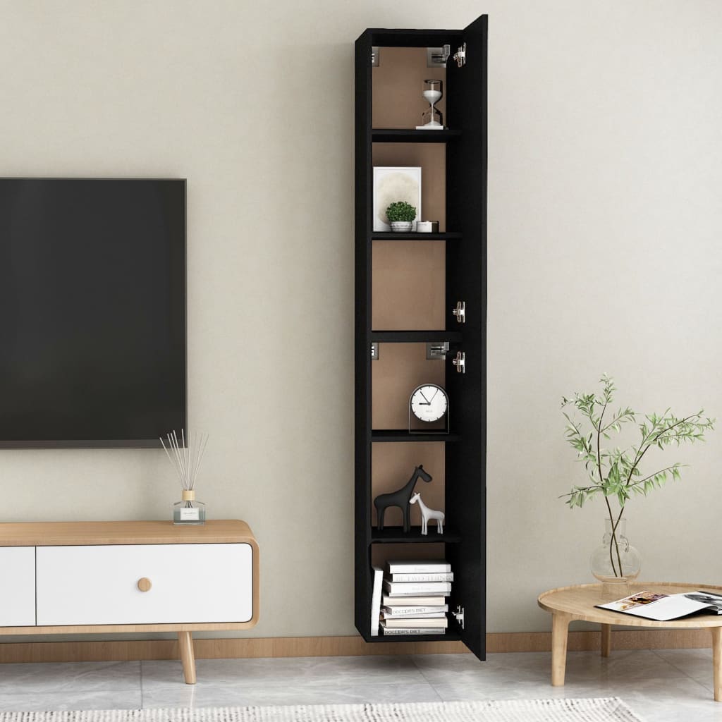 vidaXL TV Cabinets 2 pcs Black 30.5x30x90 cm Engineered Wood