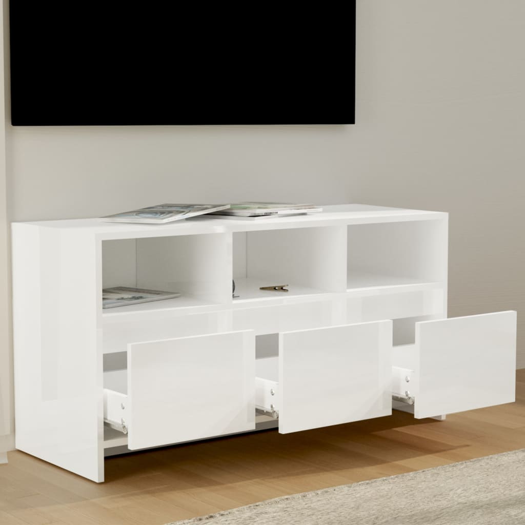 vidaXL TV Cabinet High Gloss White 102x37.5x52.5 cm Engineered Wood