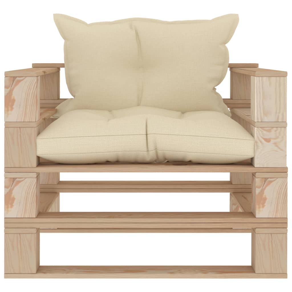 vidaXL Garden Pallet Sofa with Cream Cushions Wood