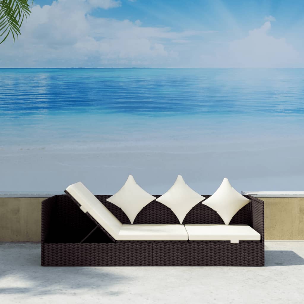vidaXL Outdoor Sofa with Cushion & Pillow Poly Rattan Brown