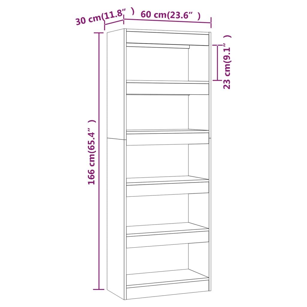 vidaXL Book Cabinet/Room Divider Smoked Oak 60x30x166 cm Engineered Wood