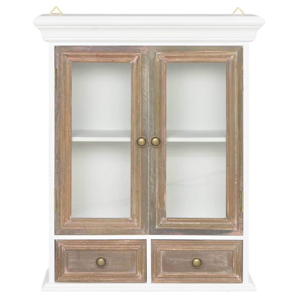 vidaXL Solid Wood Wall Cabinet French Style Cabinets Vitrine Hanging Cabinet Easy to Assemble Provide Extra Storage Space Brown and White 