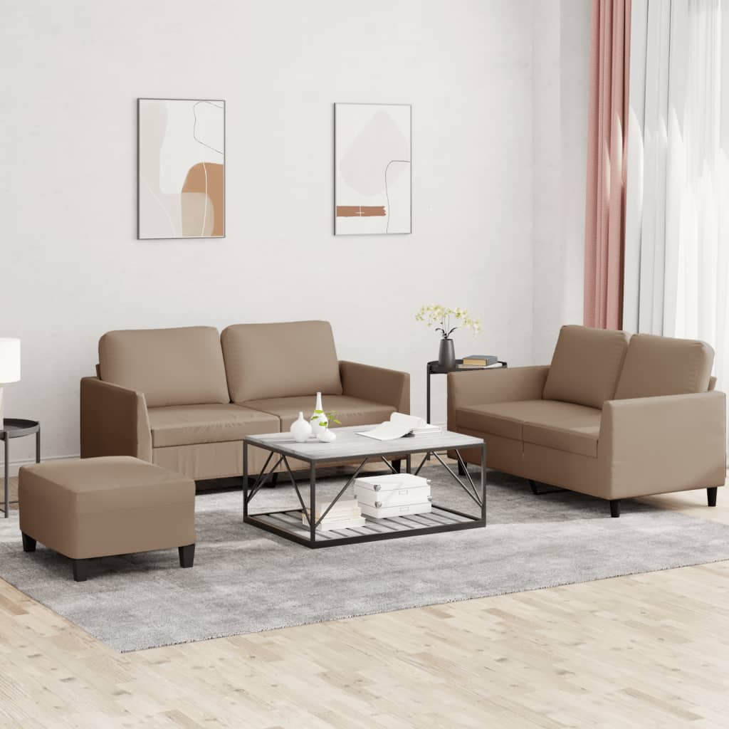 vidaXL 3 Piece Sofa Set with Cushions Cappuccino Faux Leather