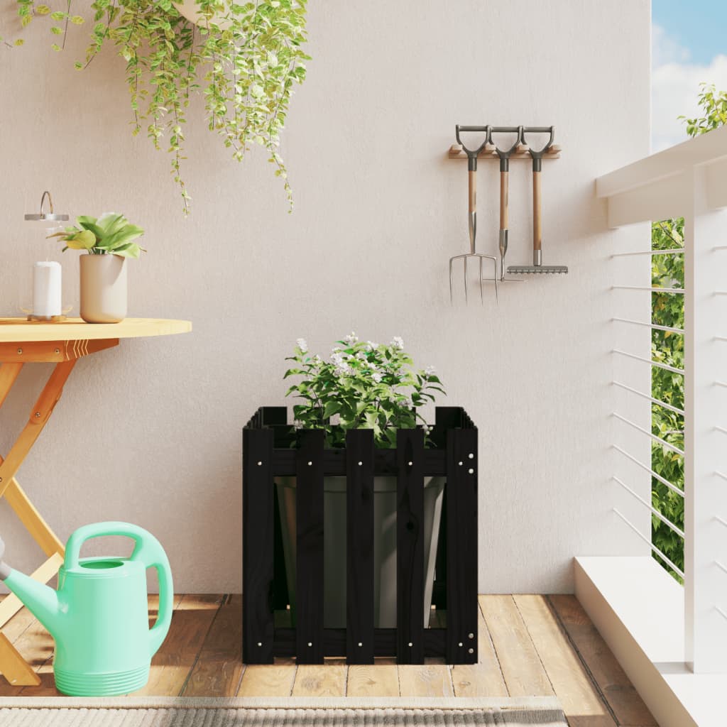 vidaXL Garden Planter with Fence Design Black 50x50x50 cm Solid Wood Pine