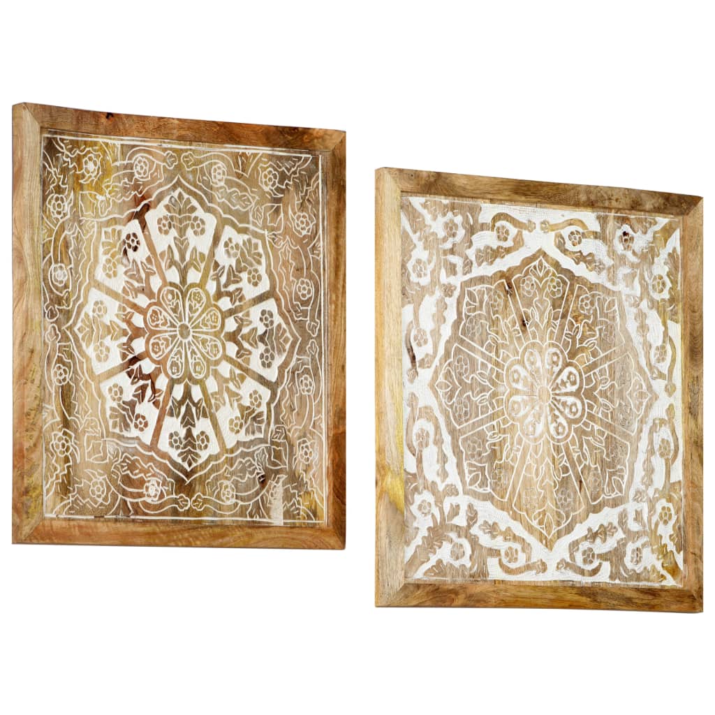vidaXL Hand-Carved Wall Panels 2 pcs Solid Mango Wood 60x60x2.5 cm