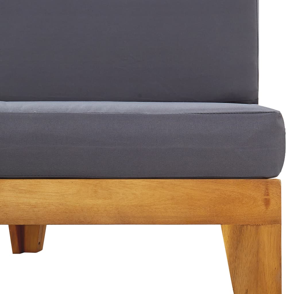vidaXL Sectional Middle Sofa with Dark Grey Cushions Solid Acacia Wood