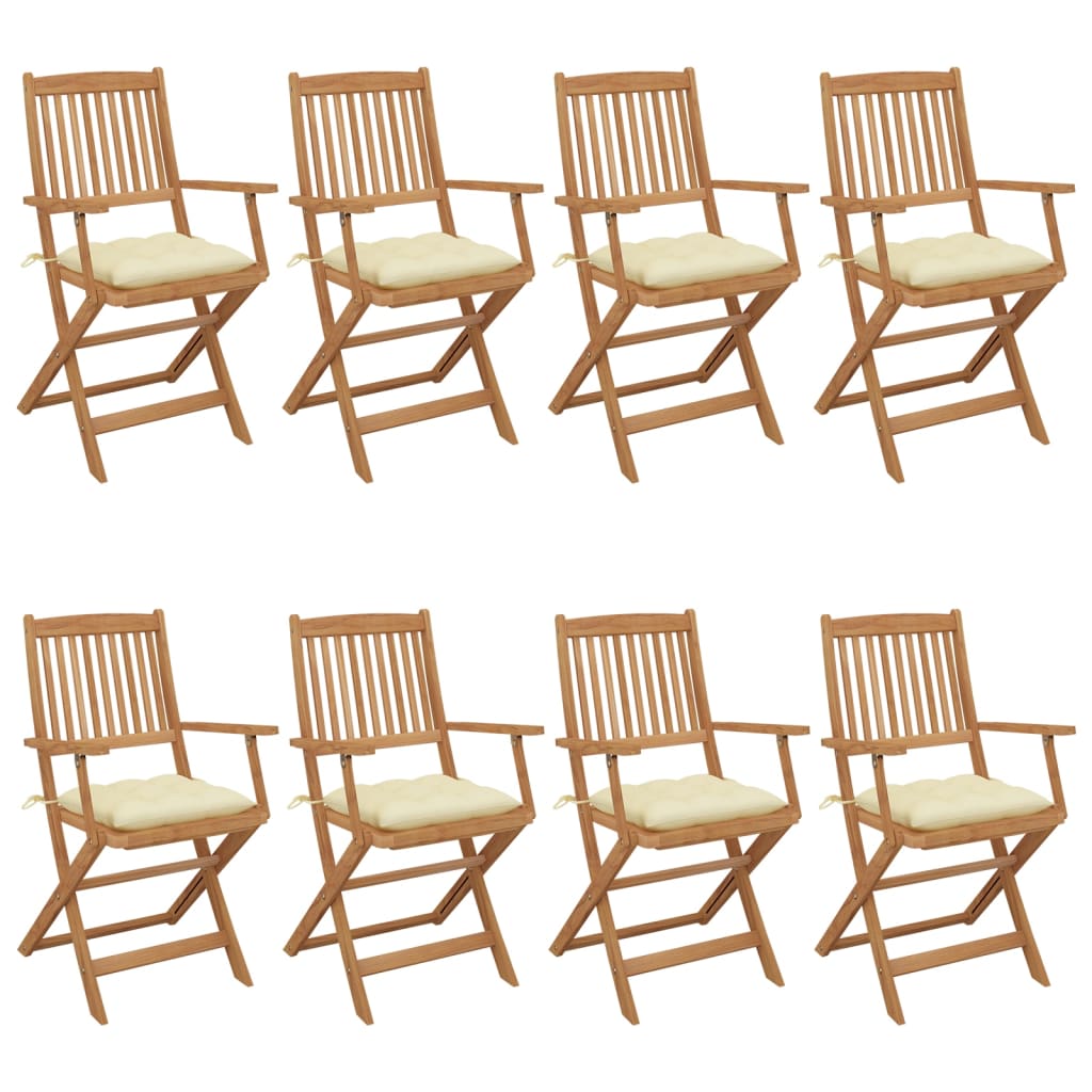 vidaXL Folding Garden Chairs 8 pcs with Cushions Solid Acacia Wood
